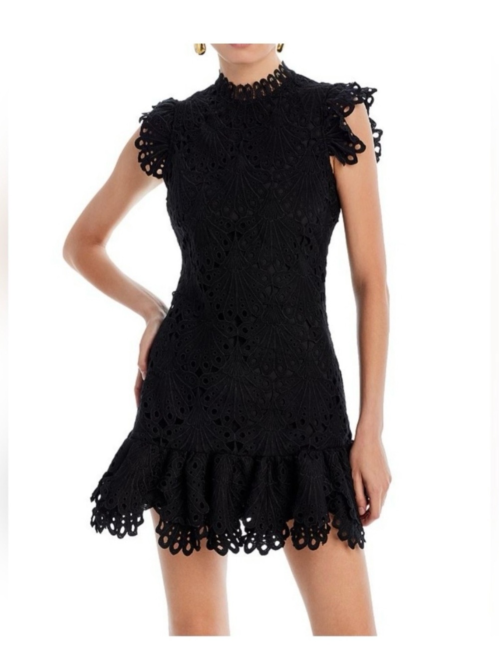 Aqua Black Lace High-Neck Mini Dress